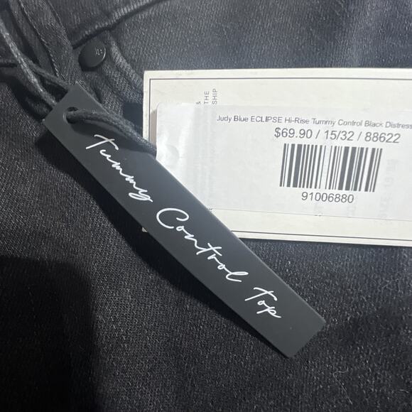 Judy Blue Black Denim Jeans distressed 15 32 eclipse tummy control flare NWT - Picture 10 of 16